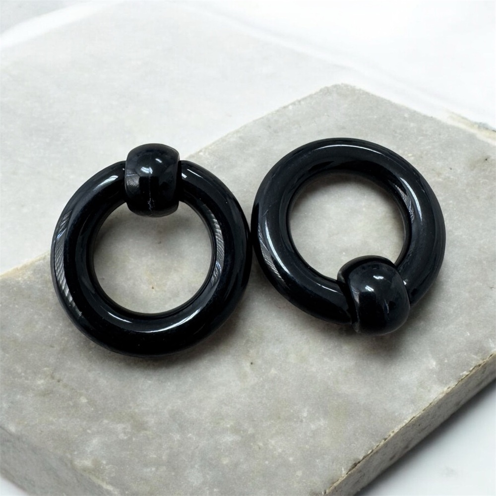 Pair 2g 5/8 Black Acrylic Captive Bead Rings - Body Piercing Jewelry